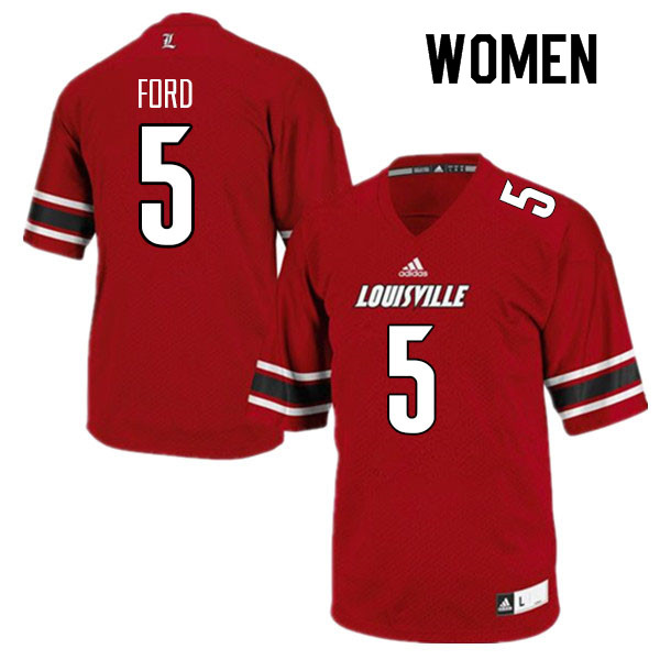 Women #5 Marshon Ford Louisville Cardinals College Football Jerseys Sale-Red